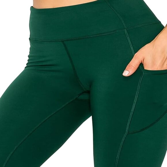 Women Sculpting Detailed High Waist Yoga Leggings w/Pockets Forest Green 1X-3X - Picture 4 of 5